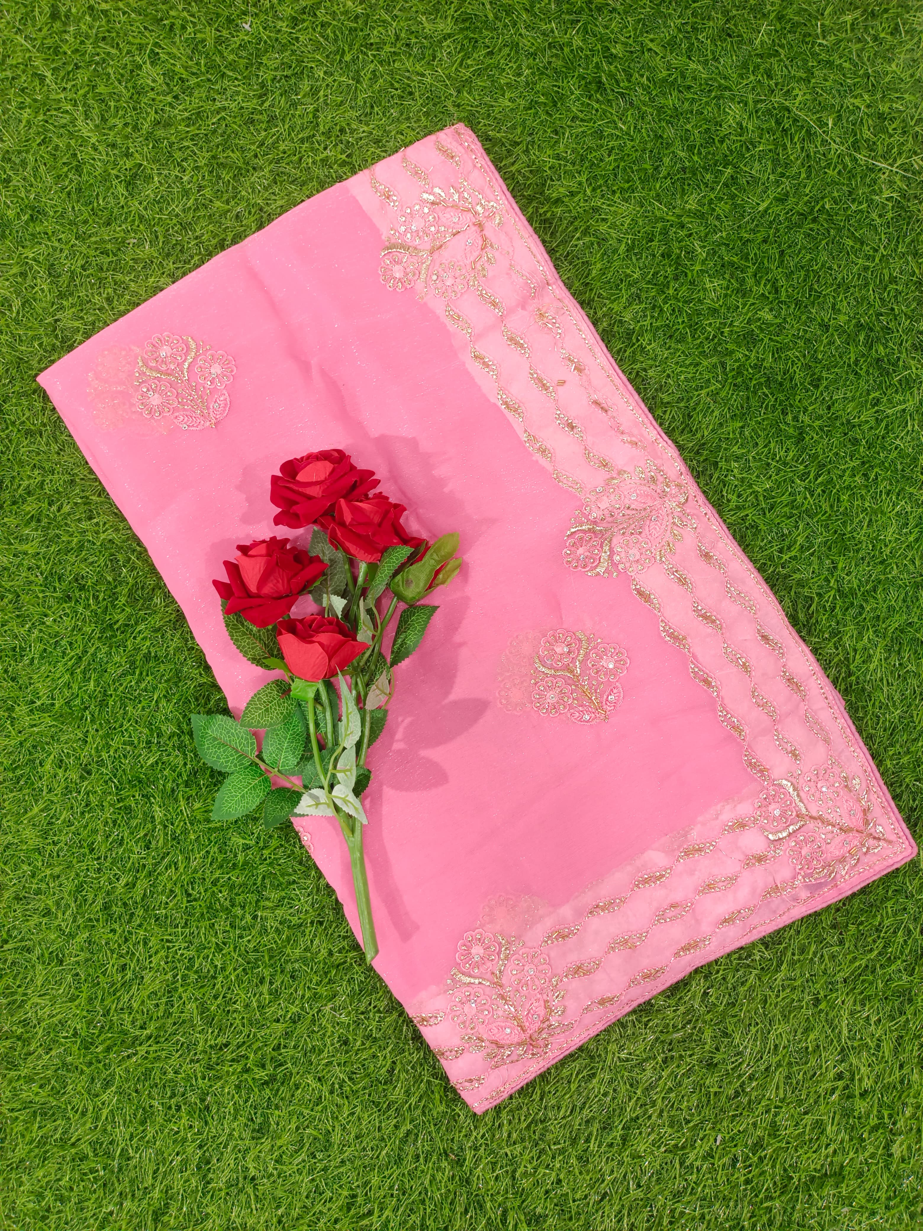 Yellow Georgette Embroidered Saree with Floral Border Work