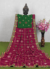 Traditional Bandhani Print Green Saree with Red Blouse – Embroidered Border