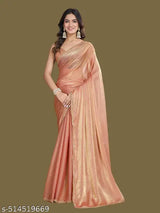Elegant Golden Satin Silk Saree with Designer Blouse