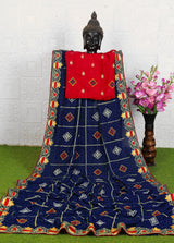 Traditional Bandhani Print Green Saree with Red Blouse – Embroidered Border