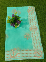 Yellow Georgette Embroidered Saree with Floral Border Work