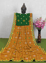 Traditional Bandhani Print Green Saree with Red Blouse – Embroidered Border