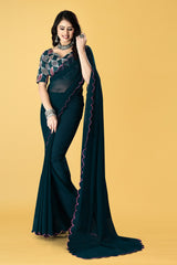 Woman Embroidered Bollywood Georgette Plan Saree