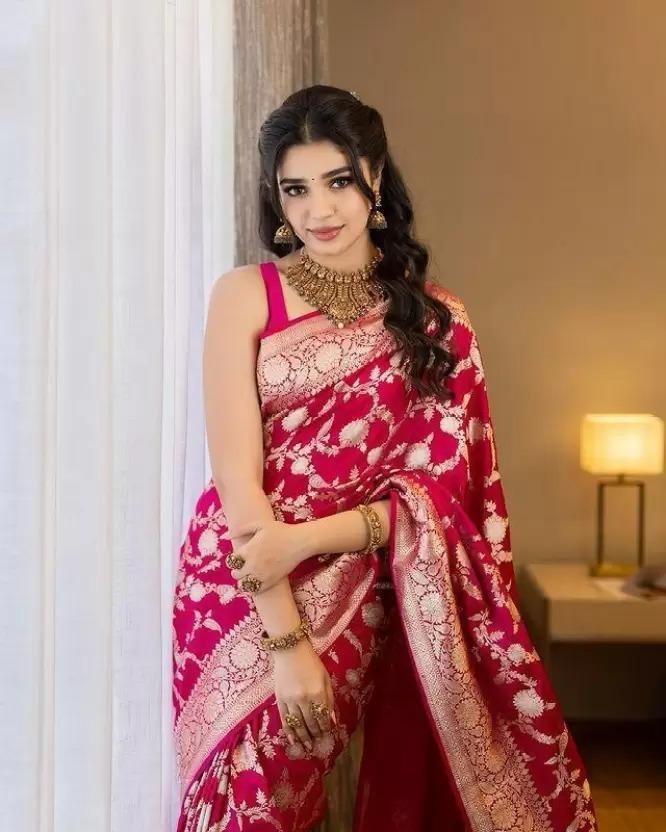 Royal Pink Banarasi Silk Saree with Golden Zari Weaving