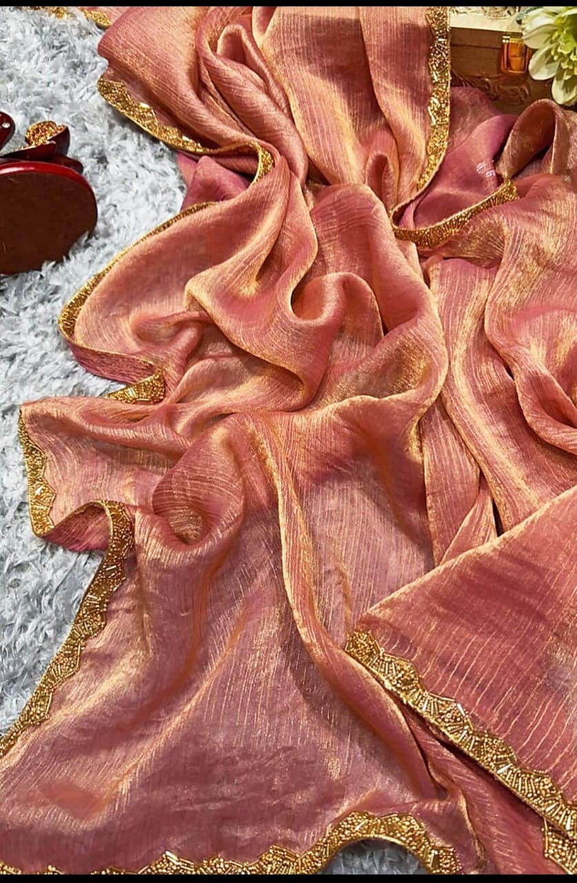 Golden Olive Metallic Sheen Saree with Designer Blouse – Party Wear Collection