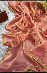 Golden Olive Metallic Sheen Saree with Designer Blouse – Party Wear Collection