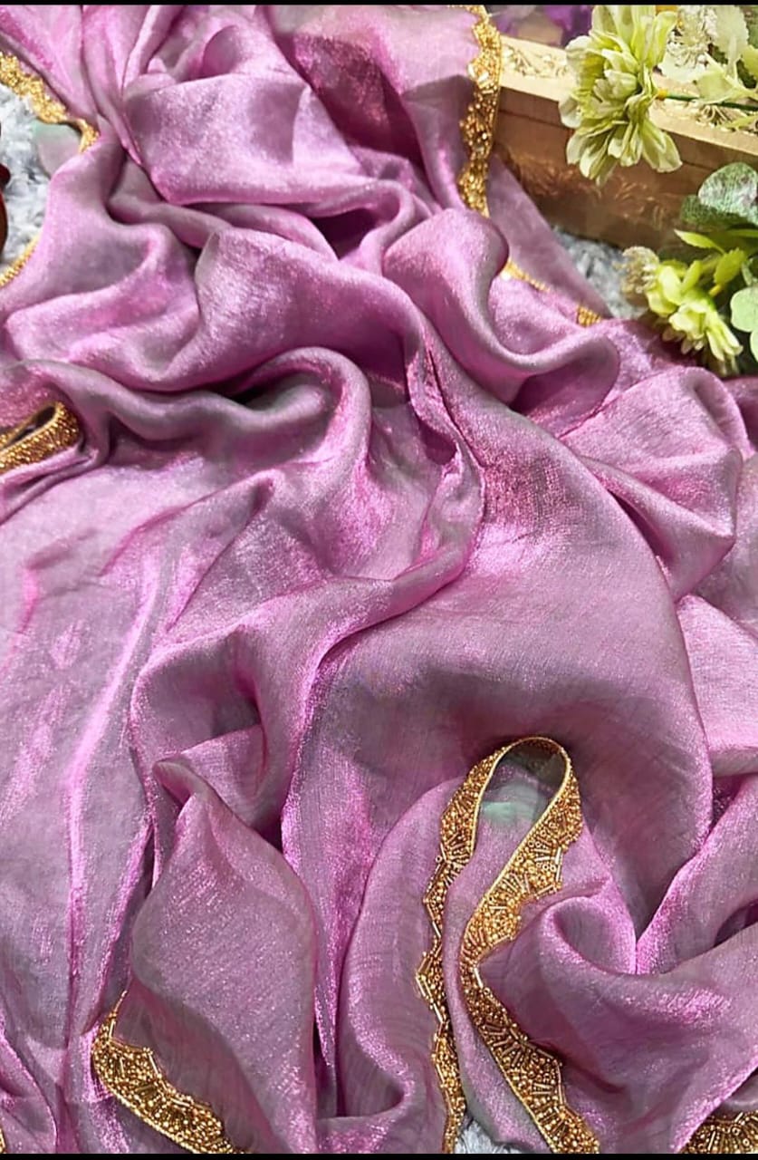 Golden Olive Metallic Sheen Saree with Designer Blouse – Party Wear Collection