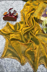 Golden Olive Metallic Sheen Saree with Designer Blouse – Party Wear Collection