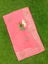 Yellow Georgette Embroidered Saree with Floral Border Work