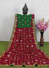 Traditional Bandhani Print Green Saree with Red Blouse – Embroidered Border