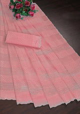 Elegant Aqua Blue Net Saree with Geometric Embroidery & Stone Work Border