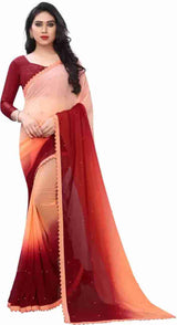Multicolor georgette Dimond work Fancy Saree