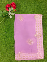 Yellow Georgette Embroidered Saree with Floral Border Work