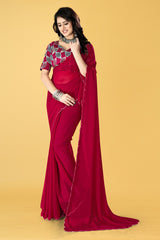 Woman Embroidered Bollywood Georgette Plan Saree