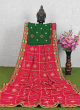 Traditional Bandhani Print Green Saree with Red Blouse – Embroidered Border