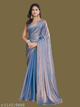 Elegant Golden Satin Silk Saree with Designer Blouse