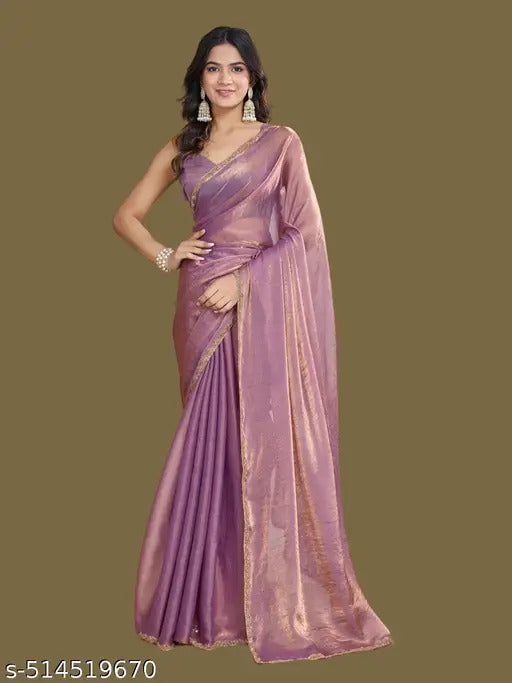 Elegant Golden Satin Silk Saree with Designer Blouse